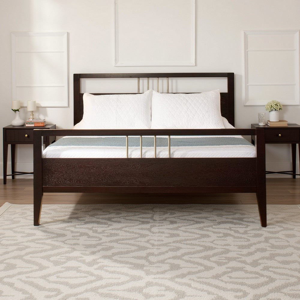 Fang Modern Full Size Bed, Sleigh Headboard, Metal Bars, Espresso Brown