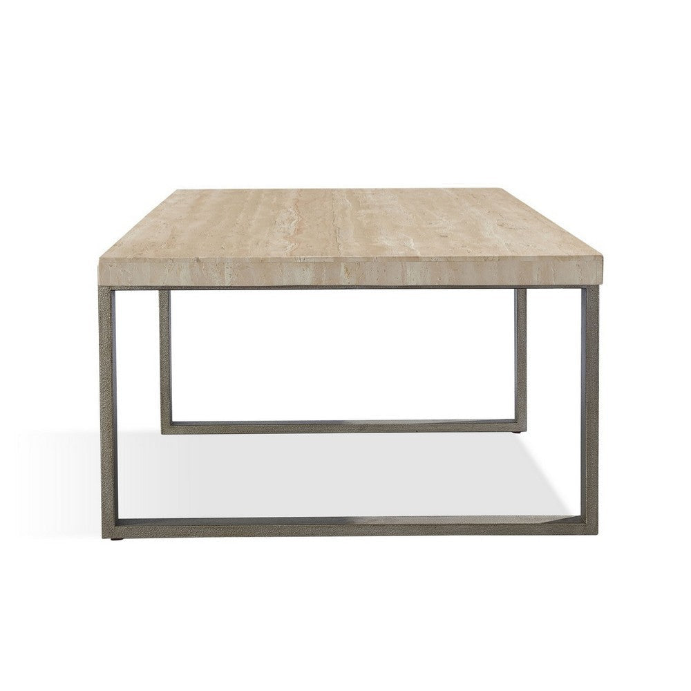 Oxy 48 Inch Coffee Table Pine Wood Plank Surface Metal Base Bronze BM299854