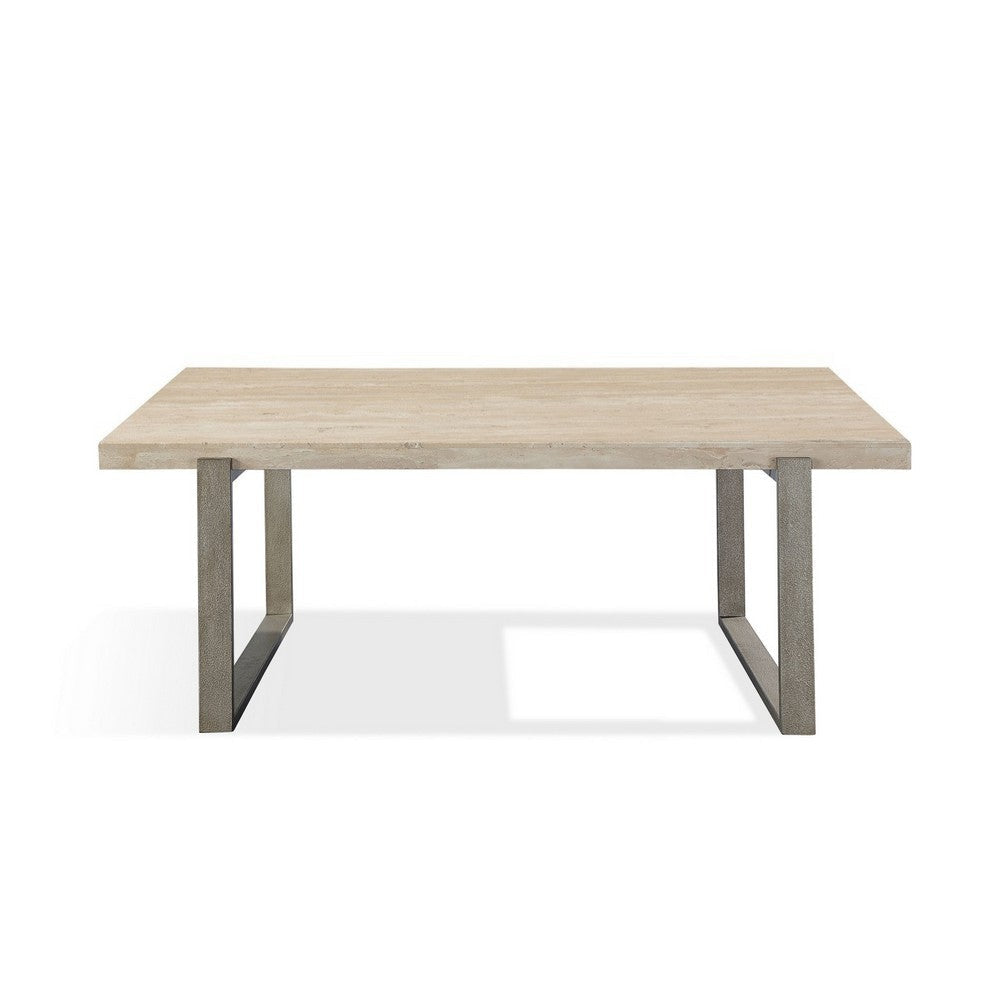 Oxy 48 Inch Coffee Table, Pine Wood Plank Surface, Metal Base, Bronze