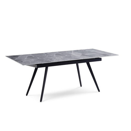 79 Inch Extendable Modern Dining Table, Textured Stone Surface, Warm Gray