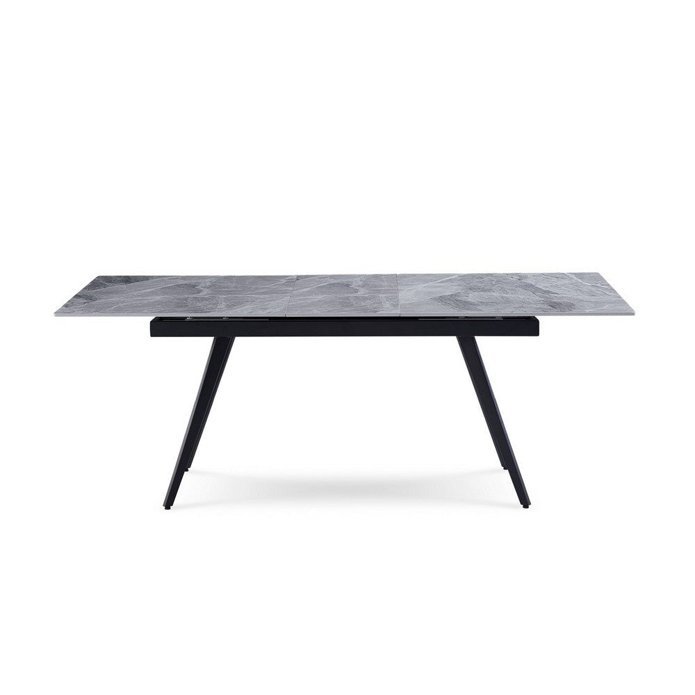 79 Inch Extendable Modern Dining Table Textured Stone Surface Warm Gray BM299858