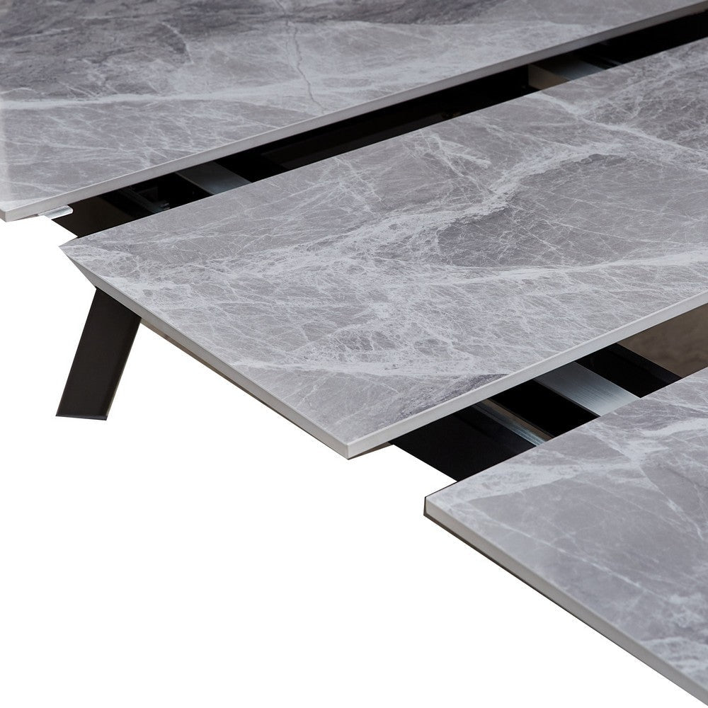 79 Inch Extendable Modern Dining Table Textured Stone Surface Warm Gray BM299858