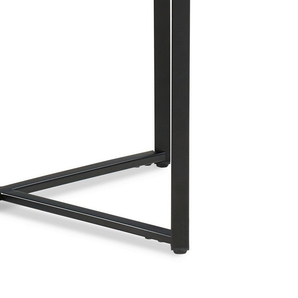 20 Inch Modern Side End Table Carrara Marble Top Steel Frame Smooth Gray BM299861