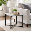 20 Inch Modern Side End Table, Carrara Marble Top, Steel Frame, Smooth Gray
