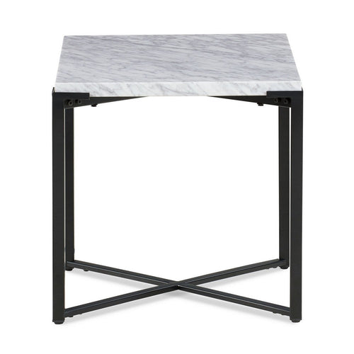 20 Inch Modern Side End Table, Carrara Marble Top, Steel Frame, Smooth Gray