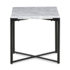 20 Inch Modern Side End Table, Carrara Marble Top, Steel Frame, Smooth Gray