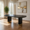 79 Inch Modern Dining Table, Oval Shaped Surface, Brass Metal Accents