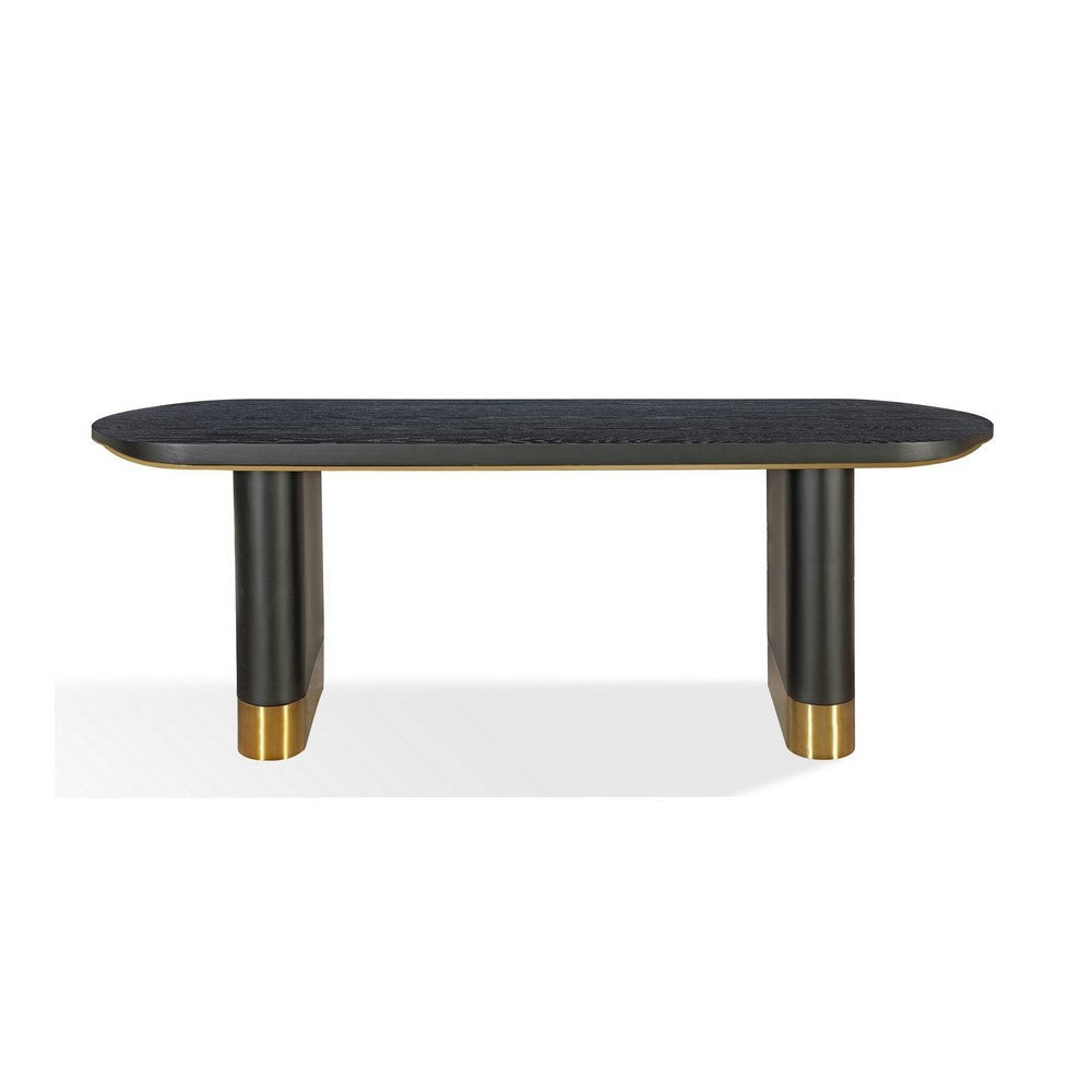 79 Inch Modern Dining Table Oval Shaped Surface Brass Metal Accents BM299866