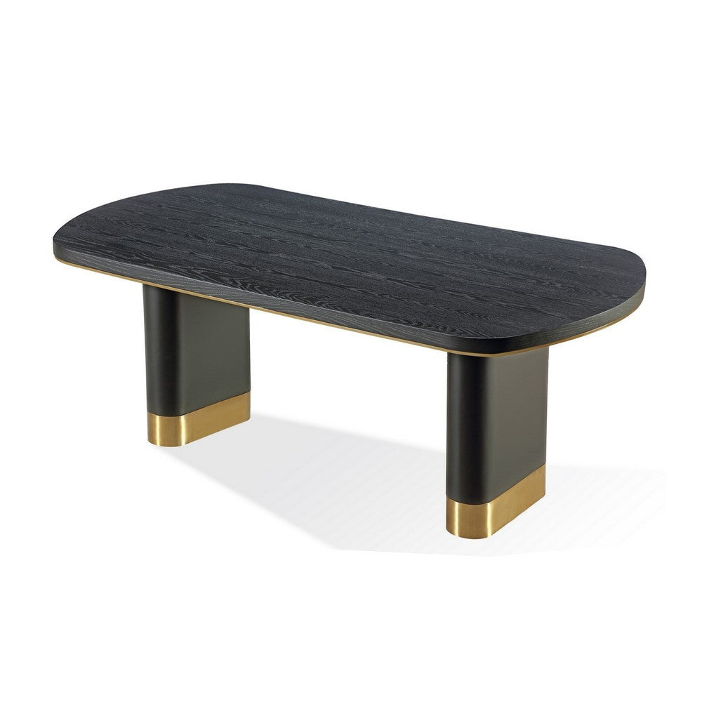 79 Inch Modern Dining Table, Oval Shaped Surface, Brass Metal Accents