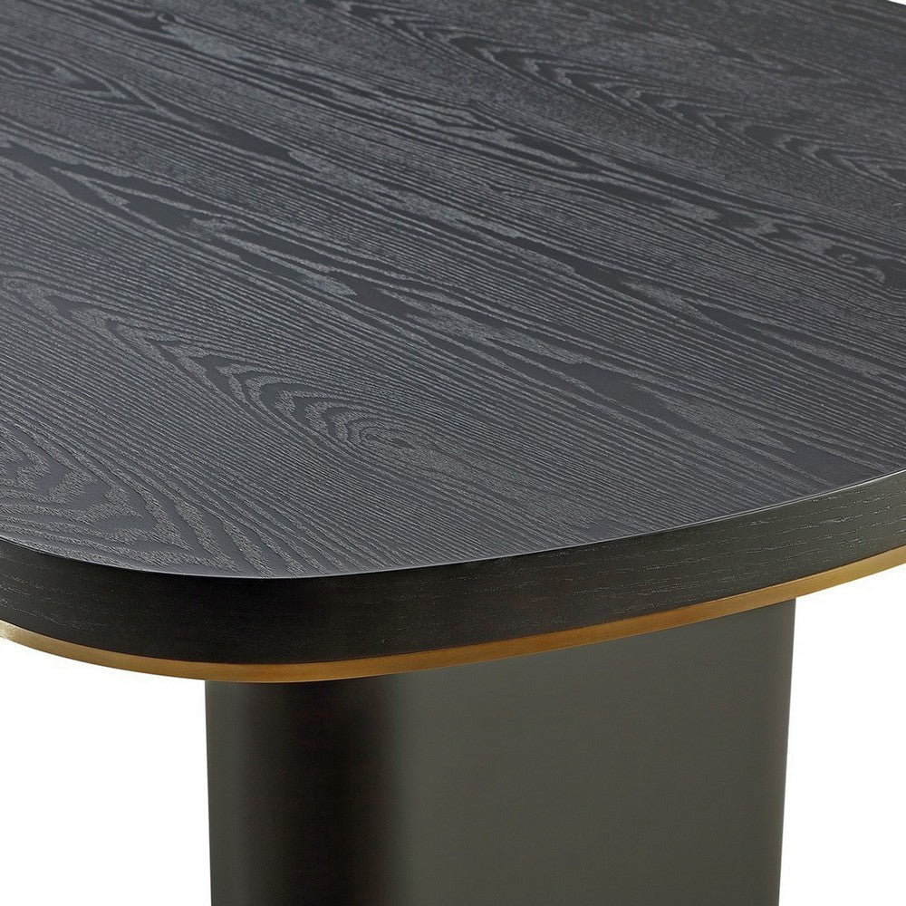 79 Inch Modern Dining Table Oval Shaped Surface Brass Metal Accents BM299866