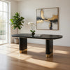 79 Inch Modern Dining Table, Oval Shaped Surface, Brass Metal Accents