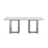 Eun 78 Inch Dining Table Carrara Marble Top Stainless Steel Base Gray BM299869