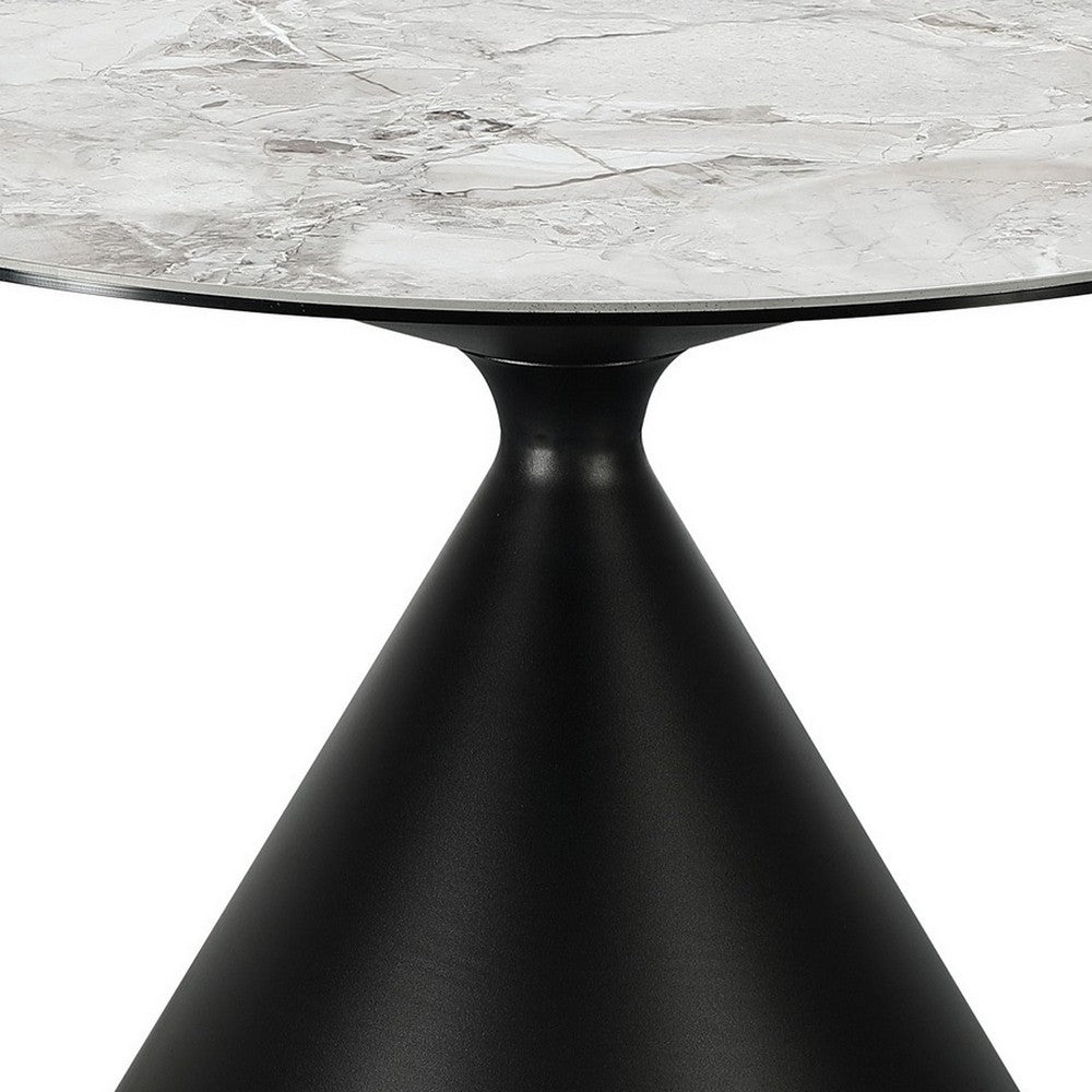 Lam 47 Inch Round Dining Table, Sintered Stone Top, Steel Base, Black