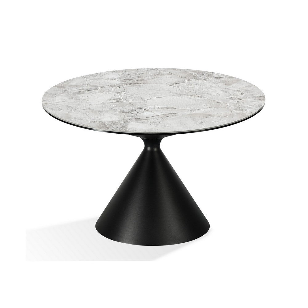 Lam 47 Inch Round Dining Table, Sintered Stone Top, Steel Base, Black