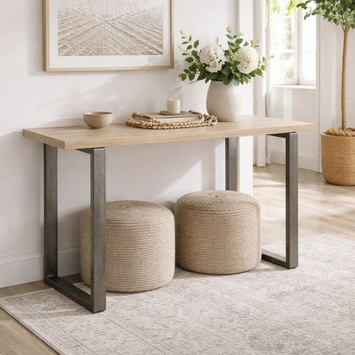 Oxy 54 Inch Console Side Table, Stone Surface, Metal Sled Base, Bronze