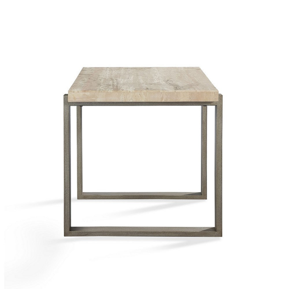 Oxy 24 Inch Side End Table Stone Tabletop Metal Sled Base Bronze BM299880