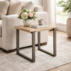 Oxy 24 Inch Side End Table, Stone Tabletop, Metal Sled Base, Bronze
