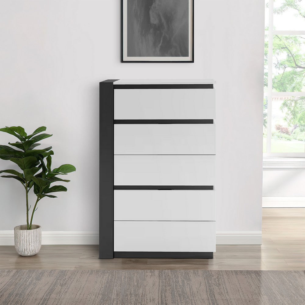 Nav 48 Inch Tall Dresser Chest with 5 Drawers Concealed Handles White By Casagear Home BM299932