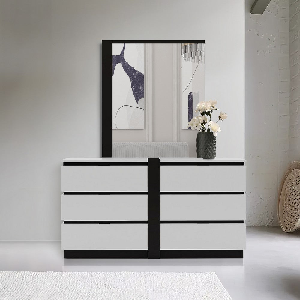 Nav 59 Inch Wide Dresser Chest with 6 Drawers Concealed Handles White By Casagear Home BM299933