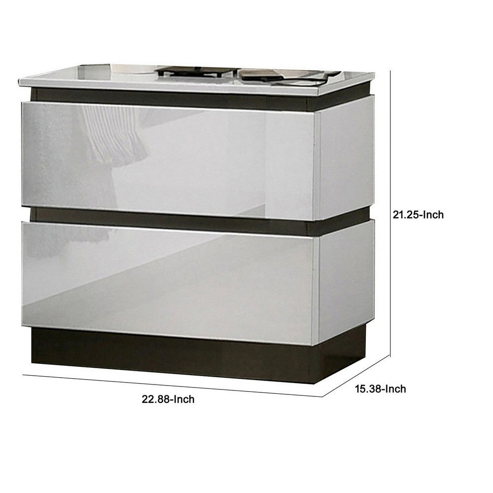 Nav 22 Inch Modern Nightstand with 2 Drawers Concealed Handles White BM299934