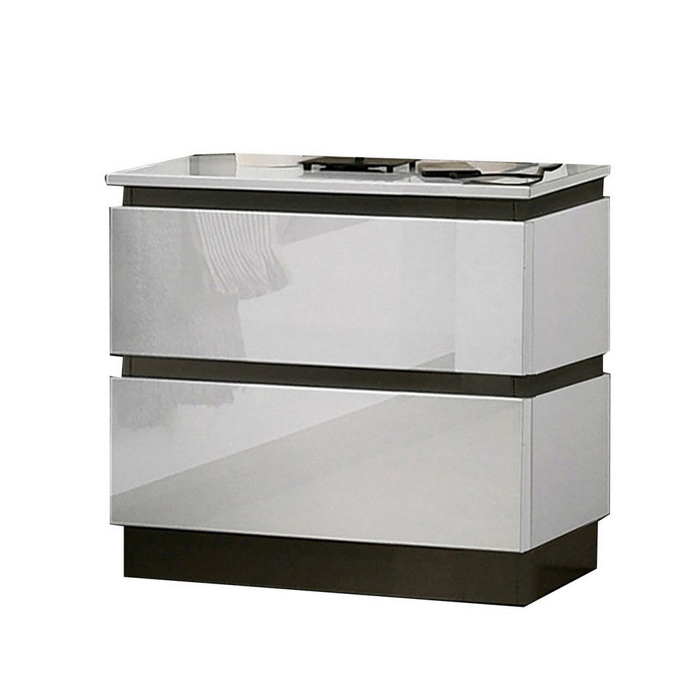 Nav 22 Inch Modern Nightstand with 2 Drawers Concealed Handles White BM299934