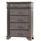 Akia 53 Inch 5 Drawer Tall Dresser Chest, Round Metal Knobs, Smooth Gray By Casagear Home