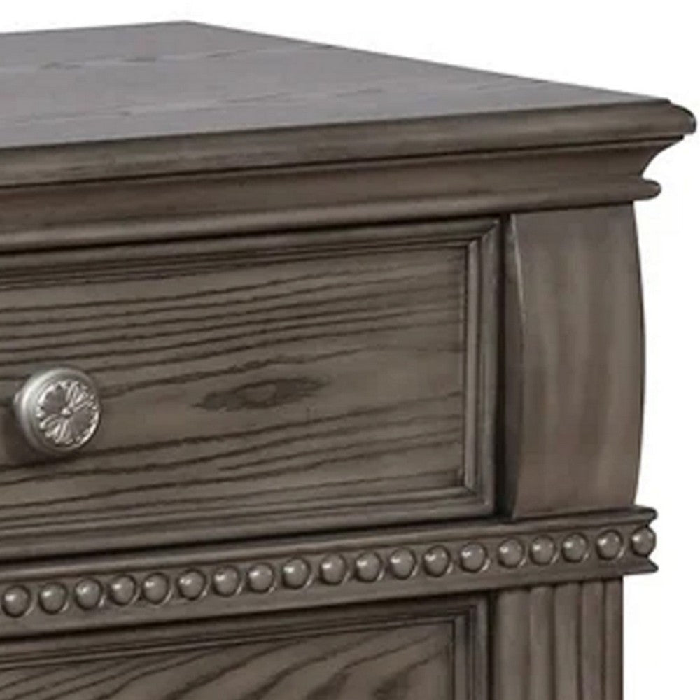 Akia 28 Inch Traditional 3 Drawer Nightstand Metal Knobs Smooth Gray BM299937