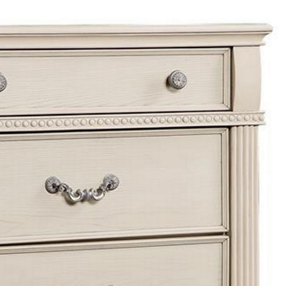 Akia 53 Inch 5 Drawer Tall Dresser Chest Round Metal Knobs Crisp White BM299938