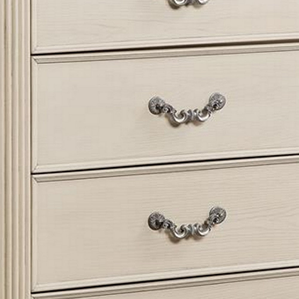Akia 53 Inch 5 Drawer Tall Dresser Chest Round Metal Knobs Crisp White BM299938