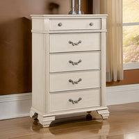 Akia 53 Inch 5 Drawer Tall Dresser Chest, Round Metal Knobs, Crisp White