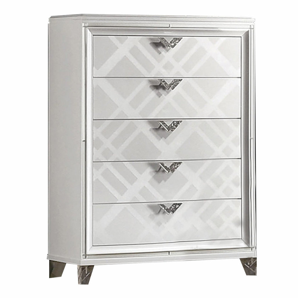 Beli 54 Inch 5 Drawer Tall Dresser Chest Carved Acrylic Feet Crisp White By Casagear Home BM299941