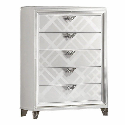 Beli 54 Inch 5 Drawer Tall Dresser Chest Carved Acrylic Feet Crisp White By Casagear Home BM299941