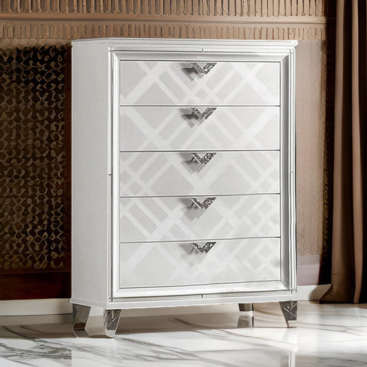 Beli 54 Inch 5 Drawer Tall Dresser Chest, Carved Acrylic Feet, Crisp White By Casagear Home