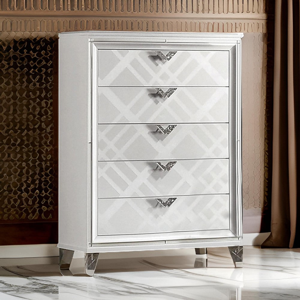 Beli 54 Inch 5 Drawer Tall Dresser Chest, Carved Acrylic Feet, Crisp White By Casagear Home