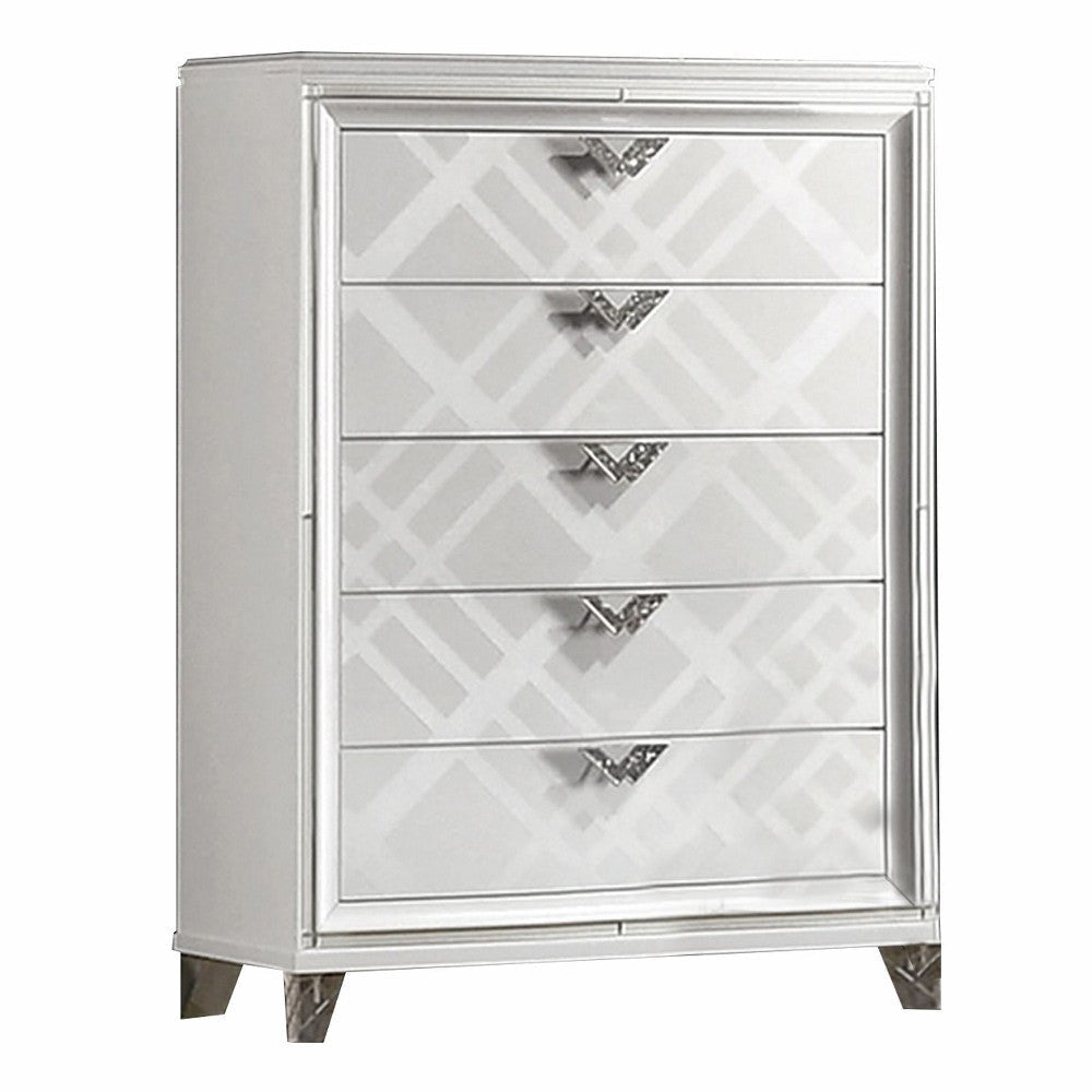 Beli 54 Inch 5 Drawer Tall Dresser Chest Carved Acrylic Feet Crisp White By Casagear Home BM299941