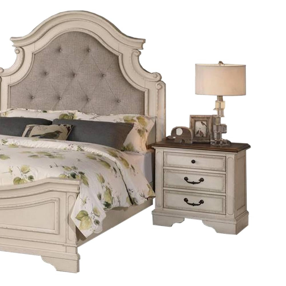 Lupe King Size Bed Gray Upholstered Scalloped Frame Antique White Finish By Casagear Home