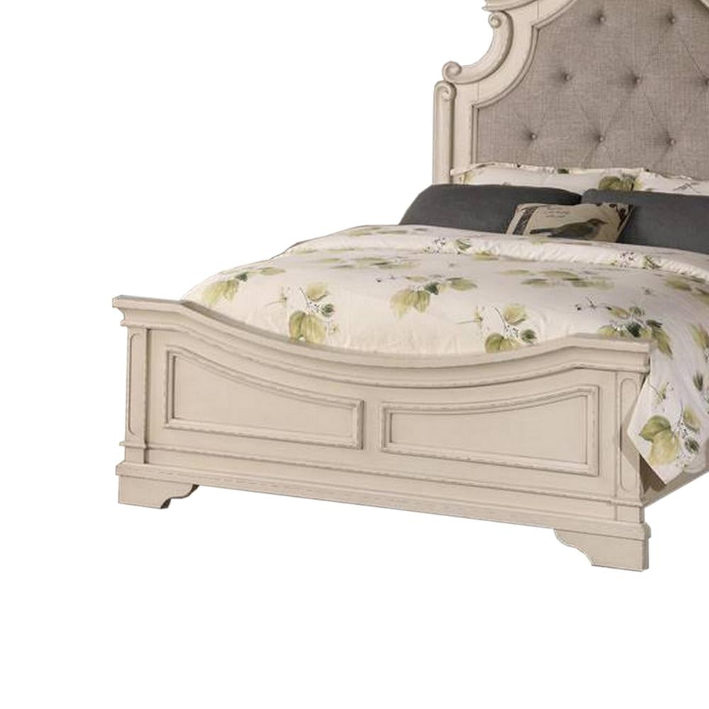 Lupe King Size Bed Gray Upholstered Scalloped Frame Antique White Finish By Casagear Home