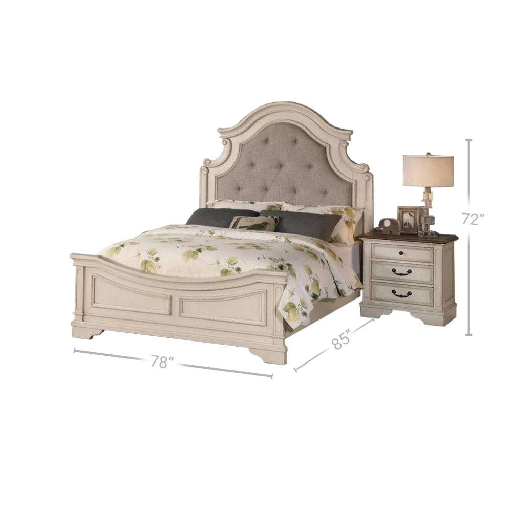 Lupe King Size Bed Gray Upholstered Scalloped Frame Antique White Finish By Casagear Home