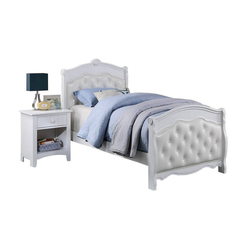 Zola Modern Curved Full Size Bed, Tufted White Faux Leather Upholstered