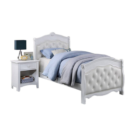 Zola Modern Curved Full Size Bed, Tufted White Faux Leather Upholstered