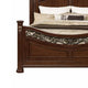 Miri Arched Queen Bed, Carved Leaf Details, Reeded Pilasters, Oak Brown