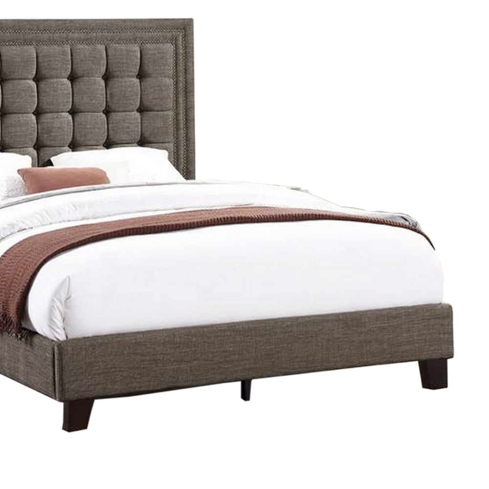 Zofi Modern Full Size Bed Deep Square Tufted Upholstery Taupe Polyester BM300180