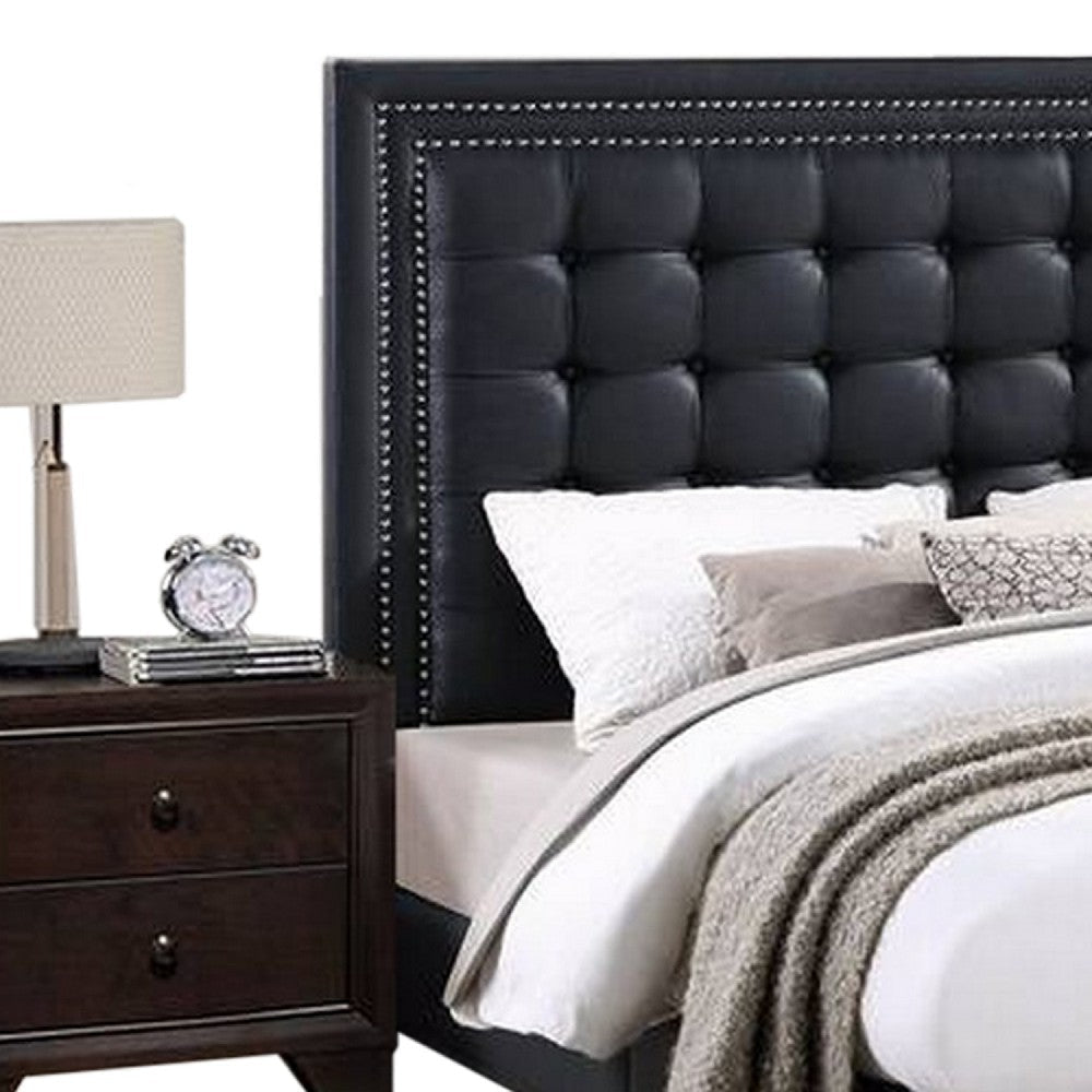 Vea Modern Platform Queen Bed Deep Tufted Upholstery Black Faux Leather By Casagear Home