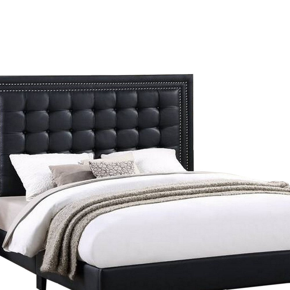 Vea Modern Platform Queen Bed Deep Tufted Upholstery Black Faux Leather By Casagear Home