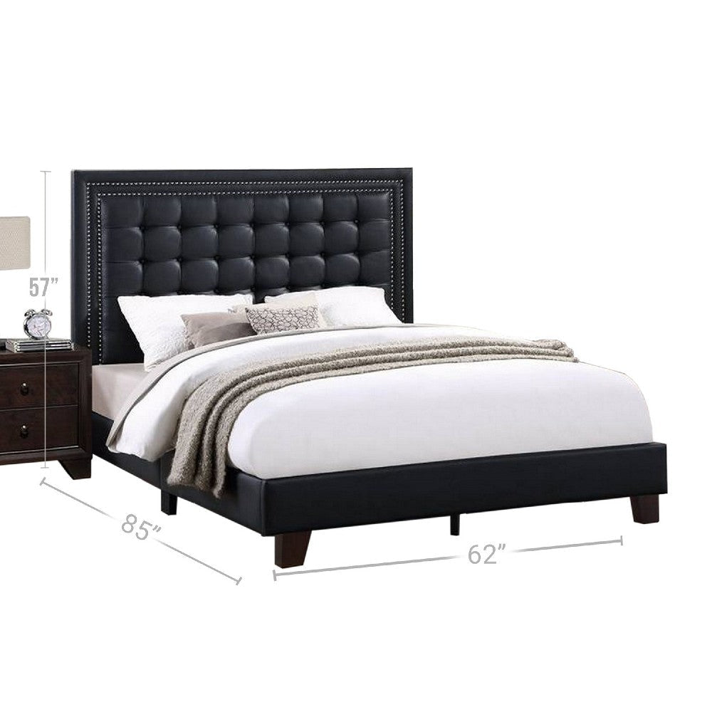 Vea Modern Platform Queen Bed Deep Tufted Upholstery Black Faux Leather By Casagear Home