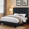 Vea Modern Platform Queen Bed Deep Tufted Upholstery Black Faux Leather By Casagear Home