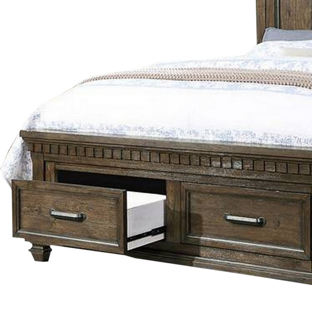 Ziv Classic California King Bed with Storage Drawers Metal Handles Brown BM300186