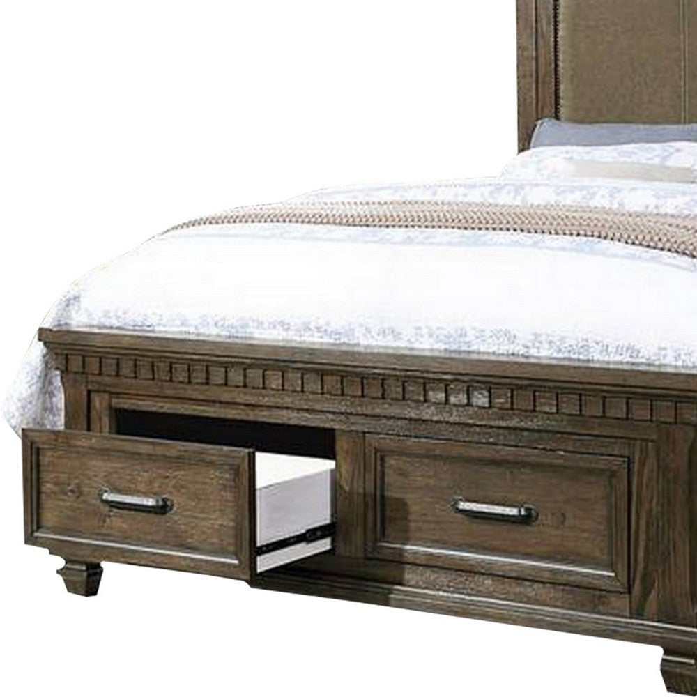 Ziv Classic Queen Size Bed with 2 Storage Drawers Upholstered Brown BM300191