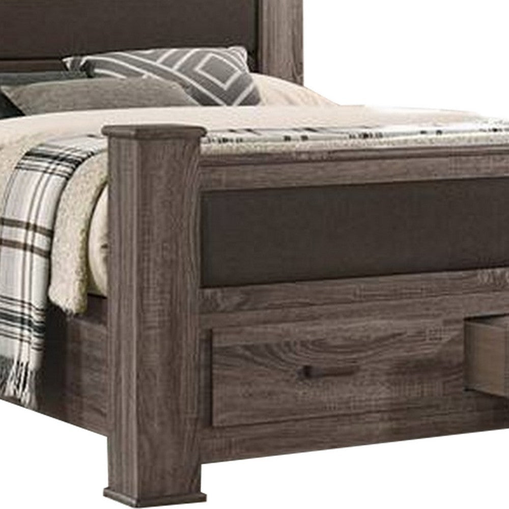 Fort Wood California King Bed with 2 Drawers Upholstered Panel Oak Gray By Casagear Home BM300199