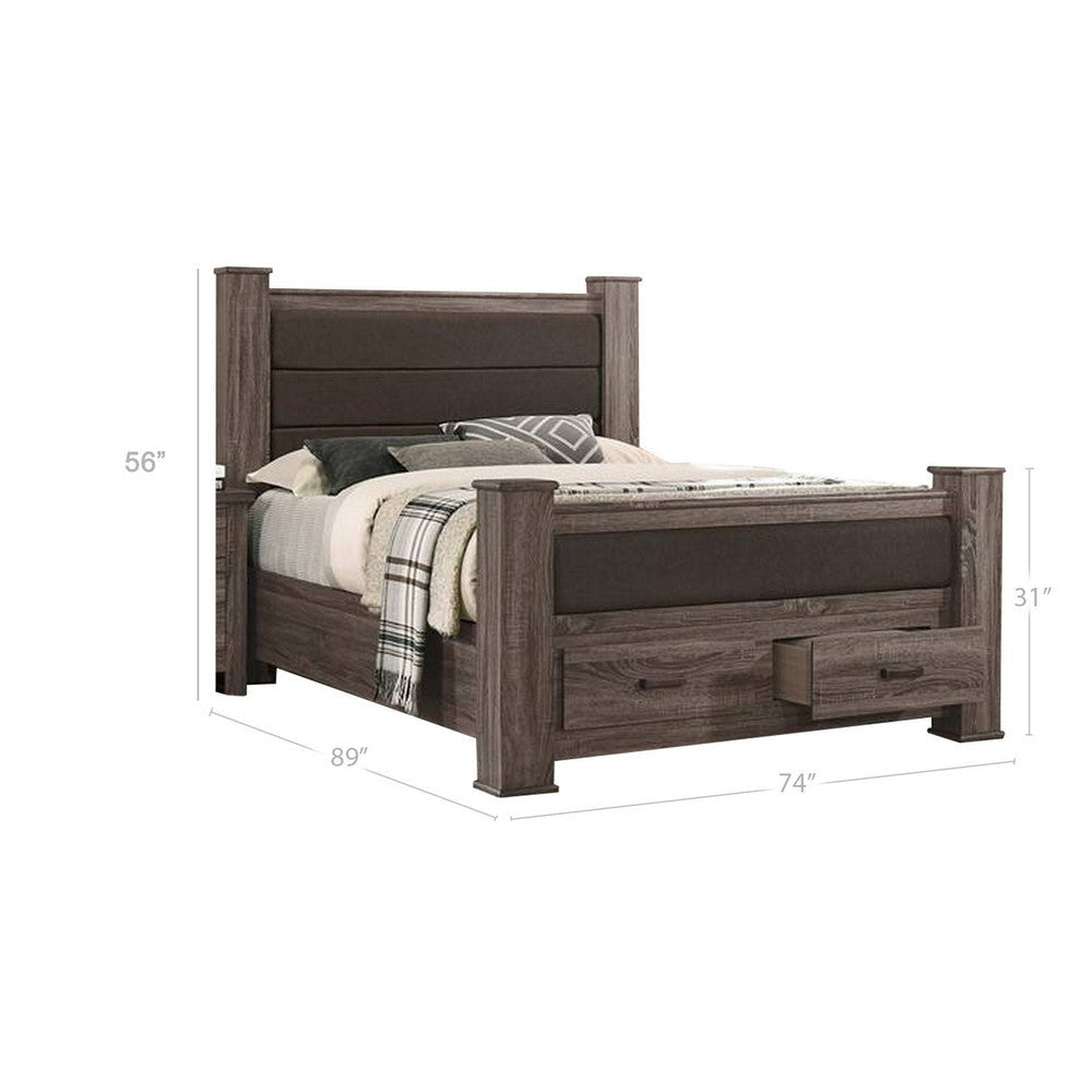 Fort Wood California King Bed with 2 Drawers Upholstered Panel Oak Gray By Casagear Home BM300199